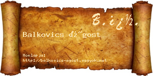 Balkovics Ágost névjegykártya